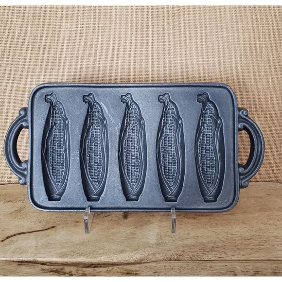 Vtg 1984 John Wright Cast Iron 5 Ear Cornbread Baking Pan Mold Rustic Farmhouse - Picture 1 of 12